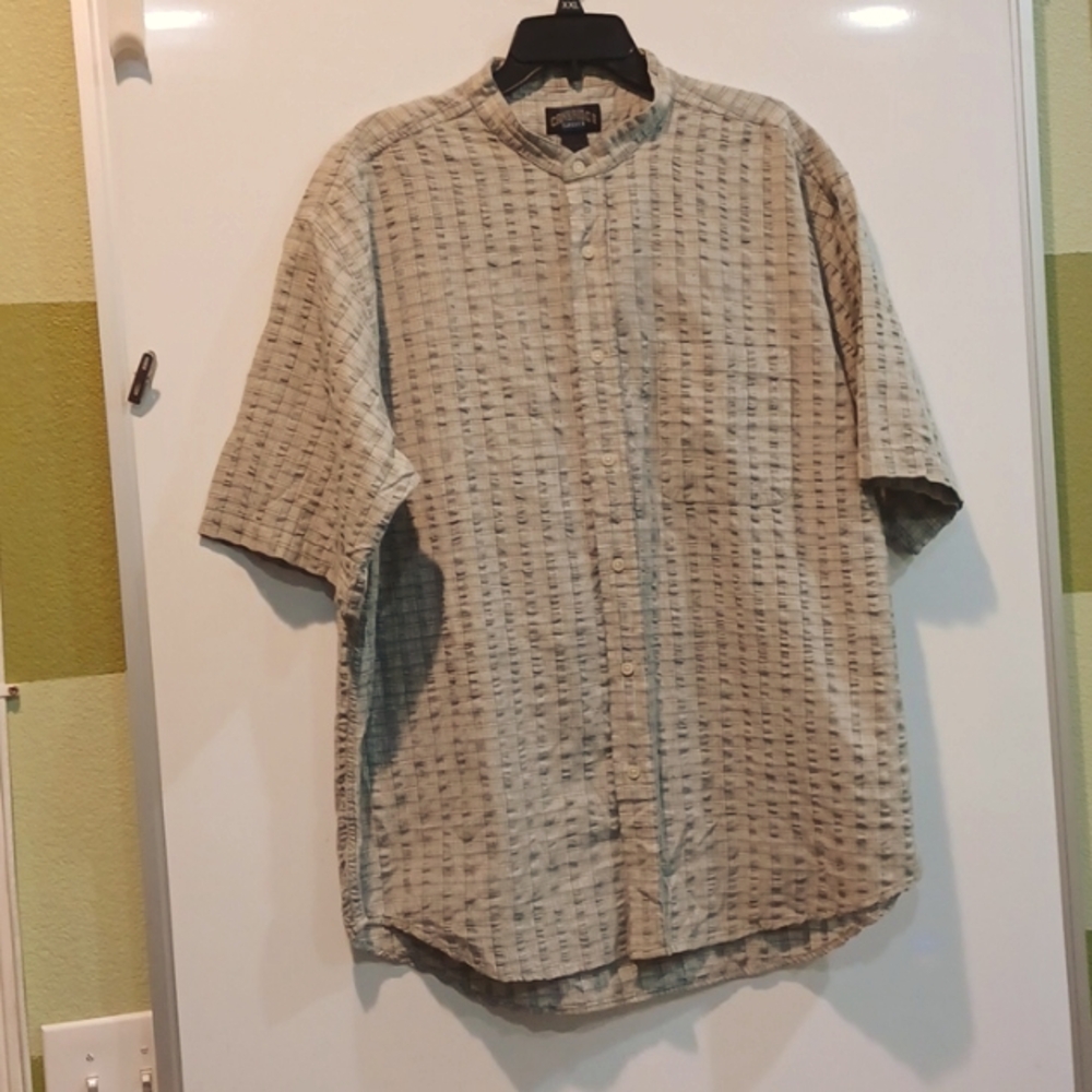 Cambridge Classics (New Deadstock) Lg Lt Olive Grn/blu Checked Band Clr SS Shrt